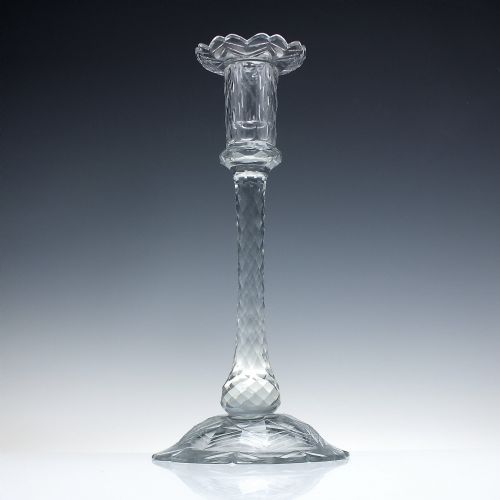 tall victorian antique facet cut glass candlestick c1880 - CATEGORY: ANTIQUE GLASS - DATED GEORGIAN