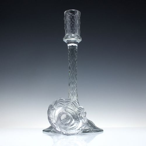 TALL VICTORIAN ANTIQUE FACET CUT GLASS CANDLESTICK C1880 - ADDITIONAL PHOTO 1