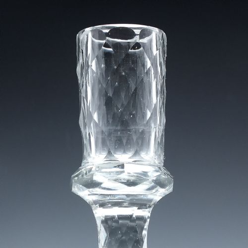 TALL VICTORIAN ANTIQUE FACET CUT GLASS CANDLESTICK C1880 - ADDITIONAL PHOTO 3