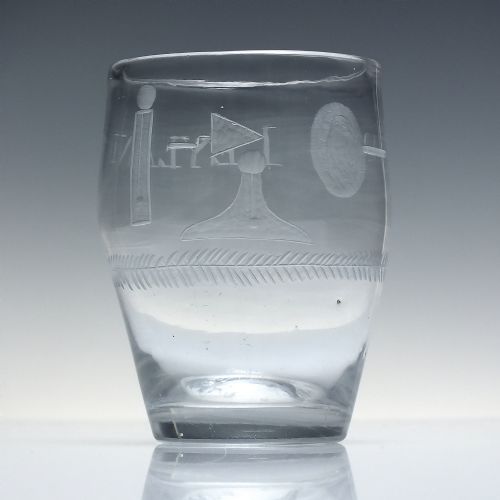 RARE 18TH CENTURY MASONIC ENGRAVED GLASS BARREL TUMBLER C1760 - ADDITIONAL PHOTO 1