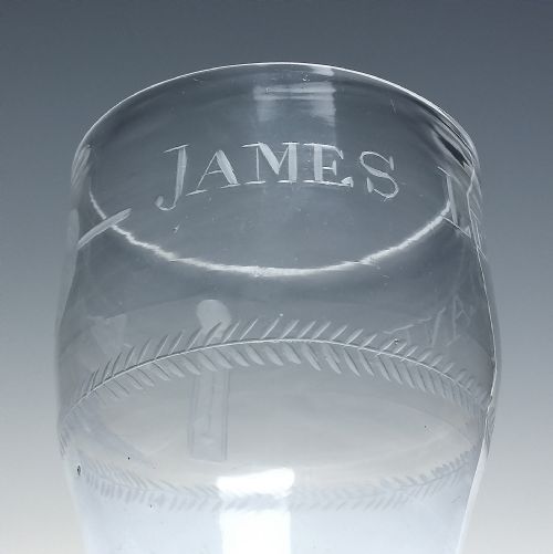 RARE 18TH CENTURY MASONIC ENGRAVED GLASS BARREL TUMBLER C1760 - ADDITIONAL PHOTO 2
