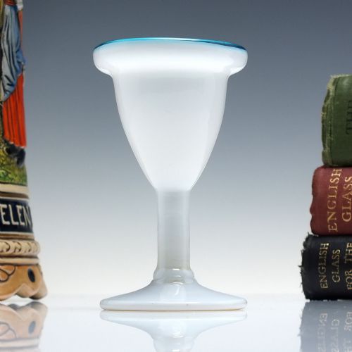georgian opaque white glass egg cup with teal blue rim c1800 - CATEGORY: ANTIQUE GLASS - DATED GEORGIAN