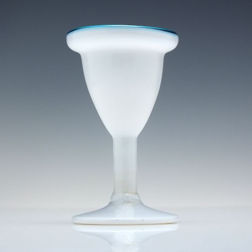 GEORGIAN OPAQUE WHITE GLASS EGG CUP WITH TEAL BLUE RIM C1800 - ADDITIONAL PHOTO 1