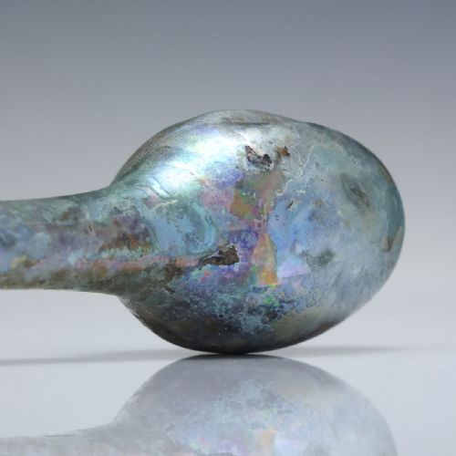 RARE RIBBED ROMAN GLASS UNGUENTARIUM 1ST TO 3RD CENTURY CE - ADDITIONAL PHOTO 1