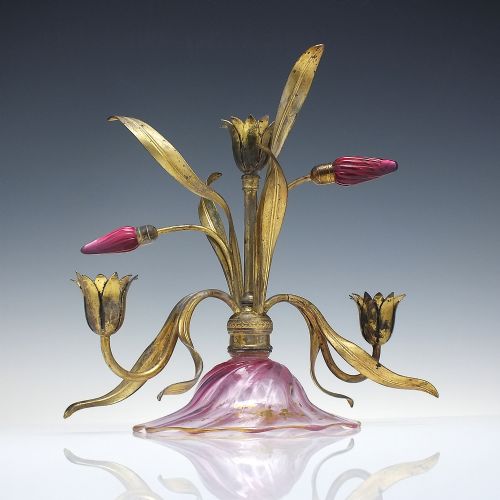 ANTIQUE ART NOUVEAU GILDED GLASS BRASS CANDELABRA C1900