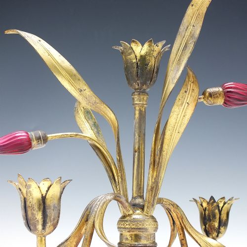 ANTIQUE ART NOUVEAU GILDED GLASS BRASS CANDELABRA C1900 - ADDITIONAL PHOTO 1