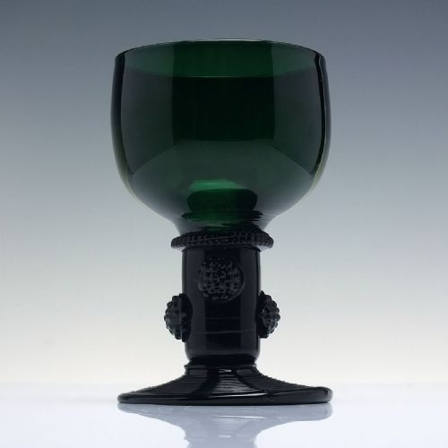 georgian bristol green wine roemer glass with open hollow stem c1820 - CATEGORY: ANTIQUE GLASS - DATED GEORGIAN