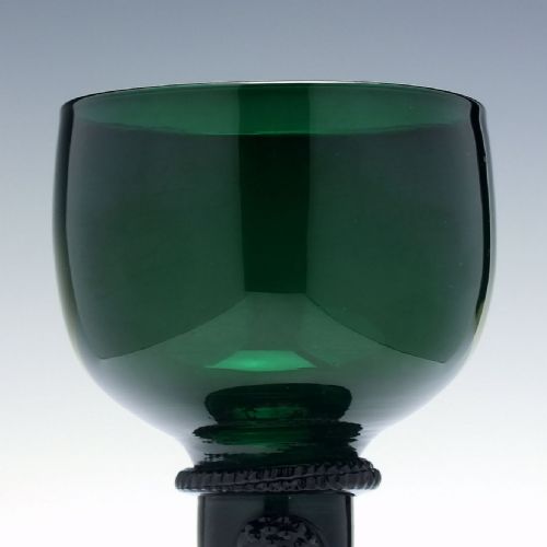 GEORGIAN BRISTOL GREEN WINE ROEMER GLASS WITH OPEN HOLLOW STEM C1820 - ADDITIONAL PHOTO 1