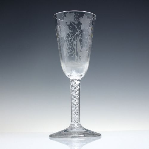 EXCEPTIONALLY RARE STAKED BARLEY WINE GLASS WITH MERCURY TWIST STEM C1750 - ADDITIONAL PHOTO 1