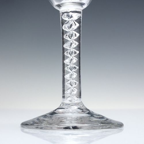 EXCEPTIONALLY RARE STAKED BARLEY WINE GLASS WITH MERCURY TWIST STEM C1750 - ADDITIONAL PHOTO 2