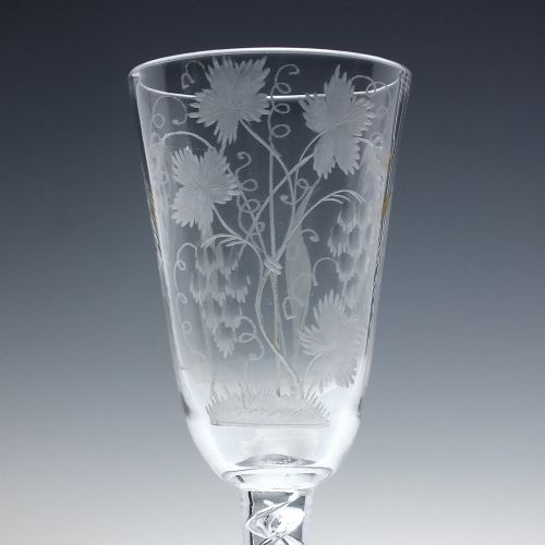 EXCEPTIONALLY RARE STAKED BARLEY WINE GLASS WITH MERCURY TWIST STEM C1750 - ADDITIONAL PHOTO 3