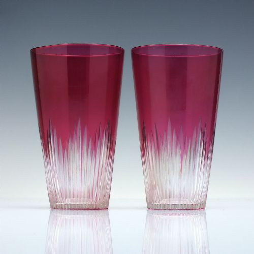 pair edwardian cranberry cut glass tumblers c1910 - CATEGORY: ANTIQUE GLASS - DATED 1910
