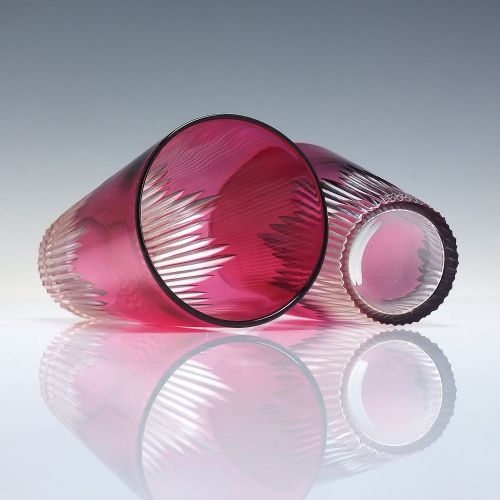 PAIR EDWARDIAN CRANBERRY CUT GLASS TUMBLERS C1910 - ADDITIONAL PHOTO 1