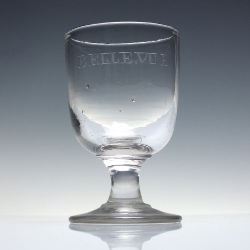 VICTORIAN ENGRAVED 'BELLE VUE' GLASS RUMMER C1860 - ADDITIONAL PHOTO 1