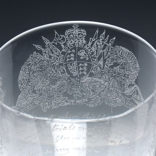 RARE VICTORIAN DIAMOND POINT HERALDIC ENGRAVED GLASS RUMMER C1847 - ADDITIONAL PHOTO 2