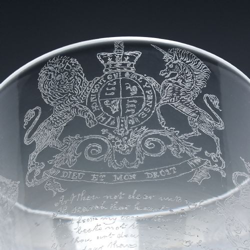 RARE VICTORIAN DIAMOND POINT HERALDIC ENGRAVED GLASS RUMMER C1847 - ADDITIONAL PHOTO 3