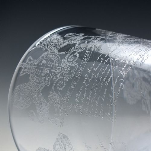 RARE VICTORIAN DIAMOND POINT HERALDIC ENGRAVED GLASS RUMMER C1847 - ADDITIONAL PHOTO 4
