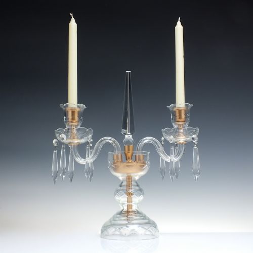 PAIR ANTIQUE EDWARDIAN GLASS CANDELABRA C1910 - ADDITIONAL PHOTO 1