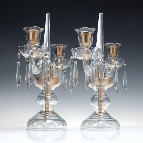 PAIR ANTIQUE EDWARDIAN GLASS CANDELABRA C1910 - ADDITIONAL PHOTO 2