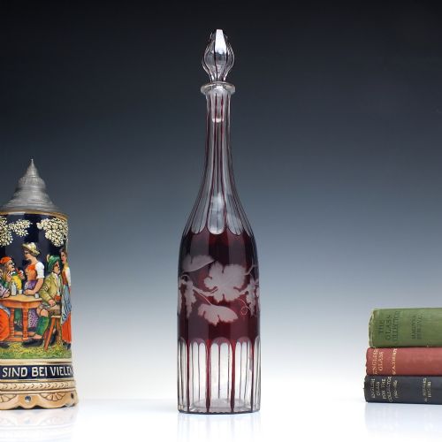 tall 19th century engraved ruby serving bottle or decanter c1860 - CATEGORY: ANTIQUE GLASS - DATED VICTORIAN