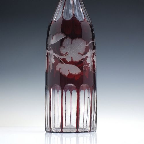 TALL 19TH CENTURY ENGRAVED RUBY SERVING BOTTLE OR DECANTER C1860 - ADDITIONAL PHOTO 1