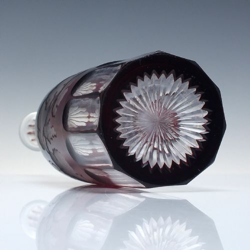 TALL 19TH CENTURY ENGRAVED RUBY SERVING BOTTLE OR DECANTER C1860 - ADDITIONAL PHOTO 3