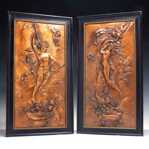 two art nouveau copper relief plaques by austrian sculptor karl sterrer c1890 signed - CATEGORY: ANTIQUE METAL - DATED VICTORIAN