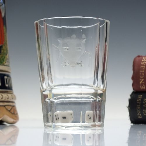 georgian engraved gambling dice whisky glass tumbler c1815 - CATEGORY: ANTIQUE GLASS - DATED GEORGIAN
