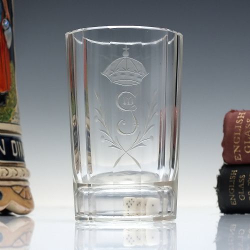 rare george iii armorial engraved gambling dice whisky glass tumbler c1815 - CATEGORY: ANTIQUE GLASS - DATED GEORGIAN