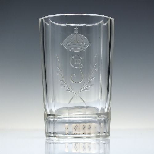RARE GEORGE III ARMORIAL ENGRAVED GAMBLING DICE WHISKY GLASS TUMBLER C1815 - ADDITIONAL PHOTO 1