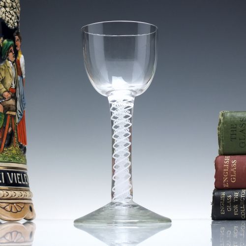 rare opaque twist wine glass with cup bowl c1760 - CATEGORY: ANTIQUE GLASS - DATED GEORGIAN