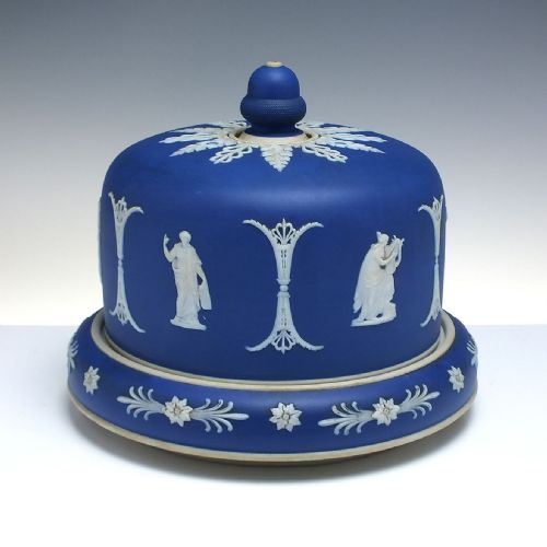 VICTORIAN JAMES DUDSON ENGLISH BLUE JASPER WARE POTTERY CHEESE DISH AND COVER C1880 - ADDITIONAL PHOTO 1