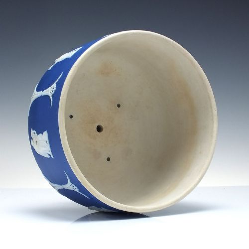 VICTORIAN JAMES DUDSON ENGLISH BLUE JASPER WARE POTTERY CHEESE DISH AND COVER C1880 - ADDITIONAL PHOTO 4