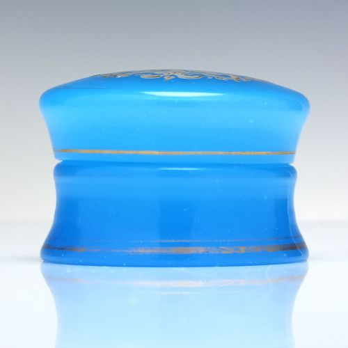 19th century blue opaline enamelled glass trinket box c1880 - CATEGORY: ANTIQUE GLASS - DATED VICTORIAN