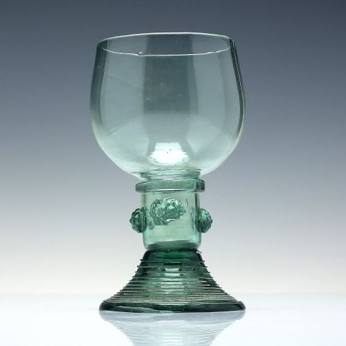 ANTIQUE 18TH CENTURY ENGLISH GREEN WINE ROEMER GLASS WITH HOLLOW STEM C1790 - ADDITIONAL PHOTO 1
