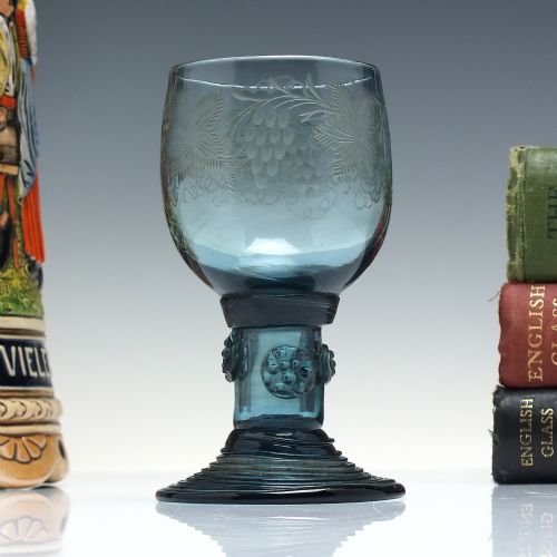 rare 18th century engraved wine roemer glass with hollow stem c1780 - CATEGORY: ANTIQUE GLASS - DATED 18TH CENTURY