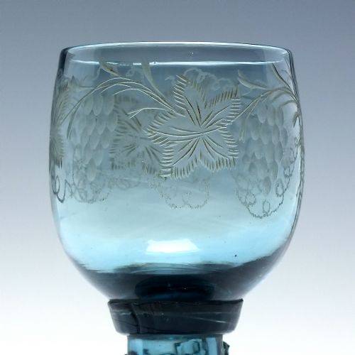 RARE 18TH CENTURY ENGRAVED WINE ROEMER GLASS WITH HOLLOW STEM C1780 - ADDITIONAL PHOTO 3
