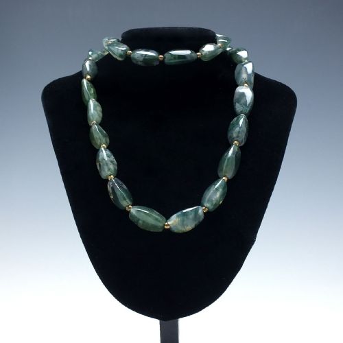 rare antique 19th century scottish moss agate necklace c1880 - CATEGORY: ANTIQUE JEWELLERY - DATED VICTORIAN