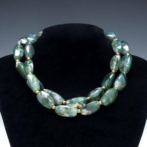 RARE ANTIQUE 19TH CENTURY SCOTTISH MOSS AGATE NECKLACE C1880 - ADDITIONAL PHOTO 2