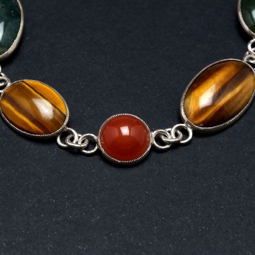 SCOTTISH SILVER AGATE TIGERS EYE BRACELET C1920 - ADDITIONAL PHOTO 1