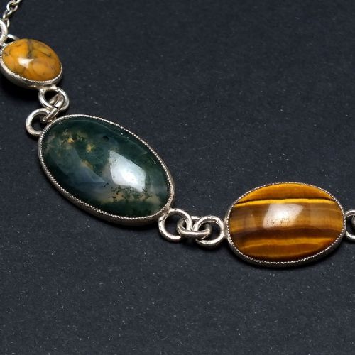 SCOTTISH SILVER AGATE TIGERS EYE BRACELET C1920 - ADDITIONAL PHOTO 2