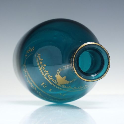 GEORGIAN PEACOCK BLUE GLASS CLUB DECANTER WITH GILDED RUM LABEL C1810 - ADDITIONAL PHOTO 2