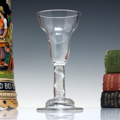 rare air twist wine glass on helmet foot c1750 - CATEGORY: ANTIQUE GLASS - DATED GEORGIAN