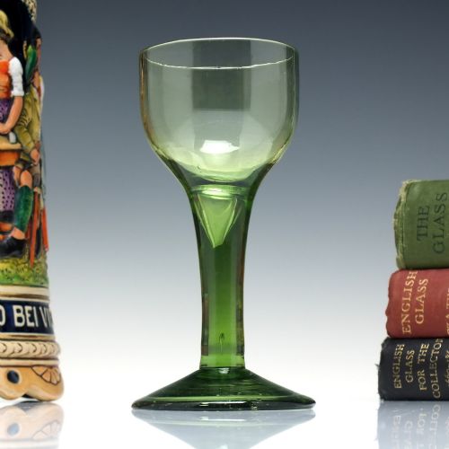 rare 18th century green plain stem wine glass c1750 - CATEGORY: ANTIQUE GLASS - DATED GEORGIAN