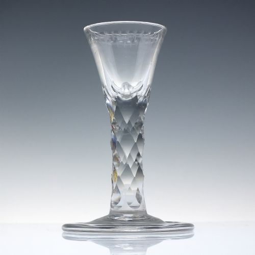 RARE 18TH CENTURY ANGLO IRISH ENGRAVED FACET CUT CORDIAL GLASS C1740 - ADDITIONAL PHOTO 1