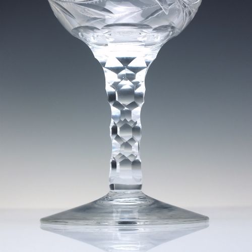 ANTIQUE EDWARDIAN ENGRAVED FACET CUT WINE GLASS GOBLET C1910 - ADDITIONAL PHOTO 1
