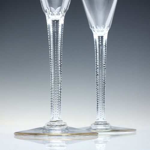 PAIR ANTIQUE JOSEPHINENHUTTE GILDED CHAMPAGNE OR WINE GLASS FLUTES C1900 - ADDITIONAL PHOTO 1