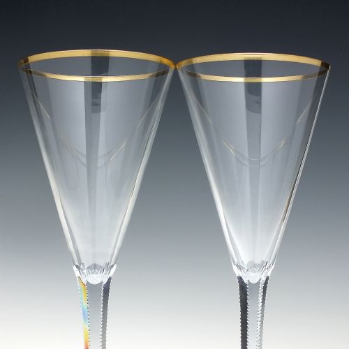 PAIR ANTIQUE JOSEPHINENHUTTE GILDED CHAMPAGNE OR WINE GLASS FLUTES C1900 - ADDITIONAL PHOTO 2