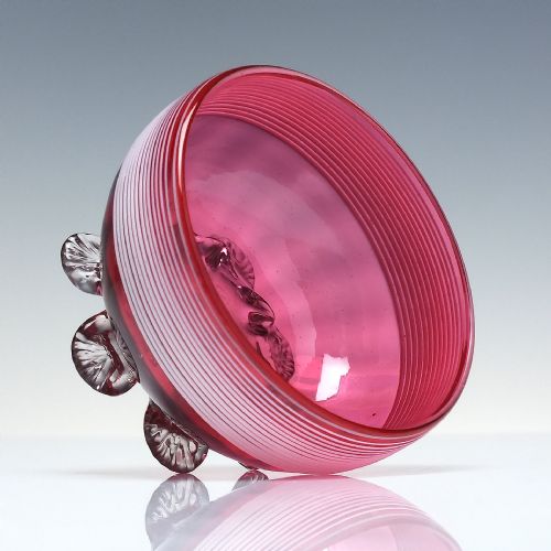VICTORIAN CRANBERRY THREADED GLASS MILK AND SUGAR BOWL C1880 - ADDITIONAL PHOTO 1