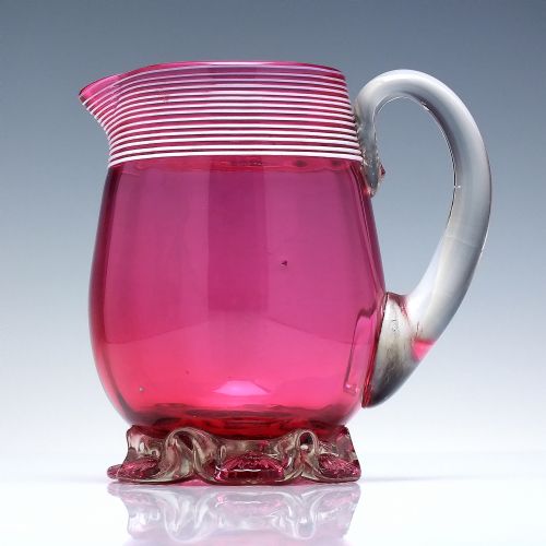 VICTORIAN CRANBERRY THREADED GLASS MILK AND SUGAR BOWL C1880 - ADDITIONAL PHOTO 3